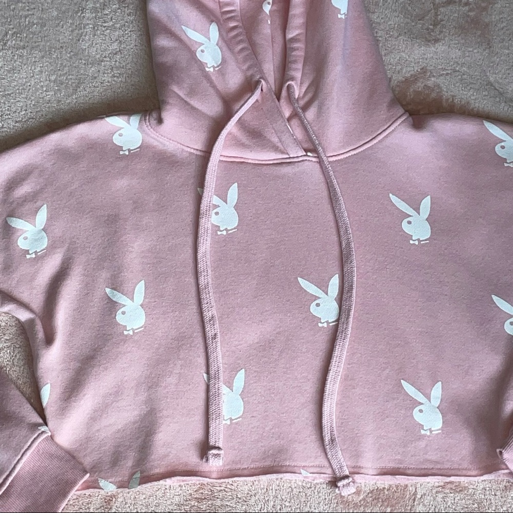 Missguided Playboy Cropped Hoodie Pink - Picture 3 of 9